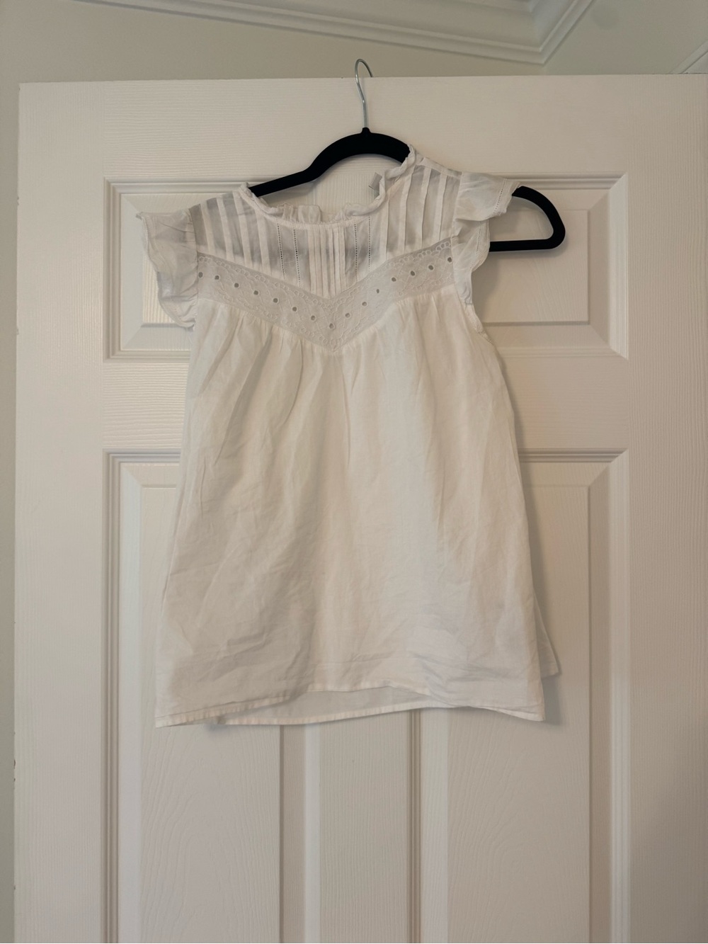 J. Crew White Eyelet Pintuck Cap-Sleeve Top